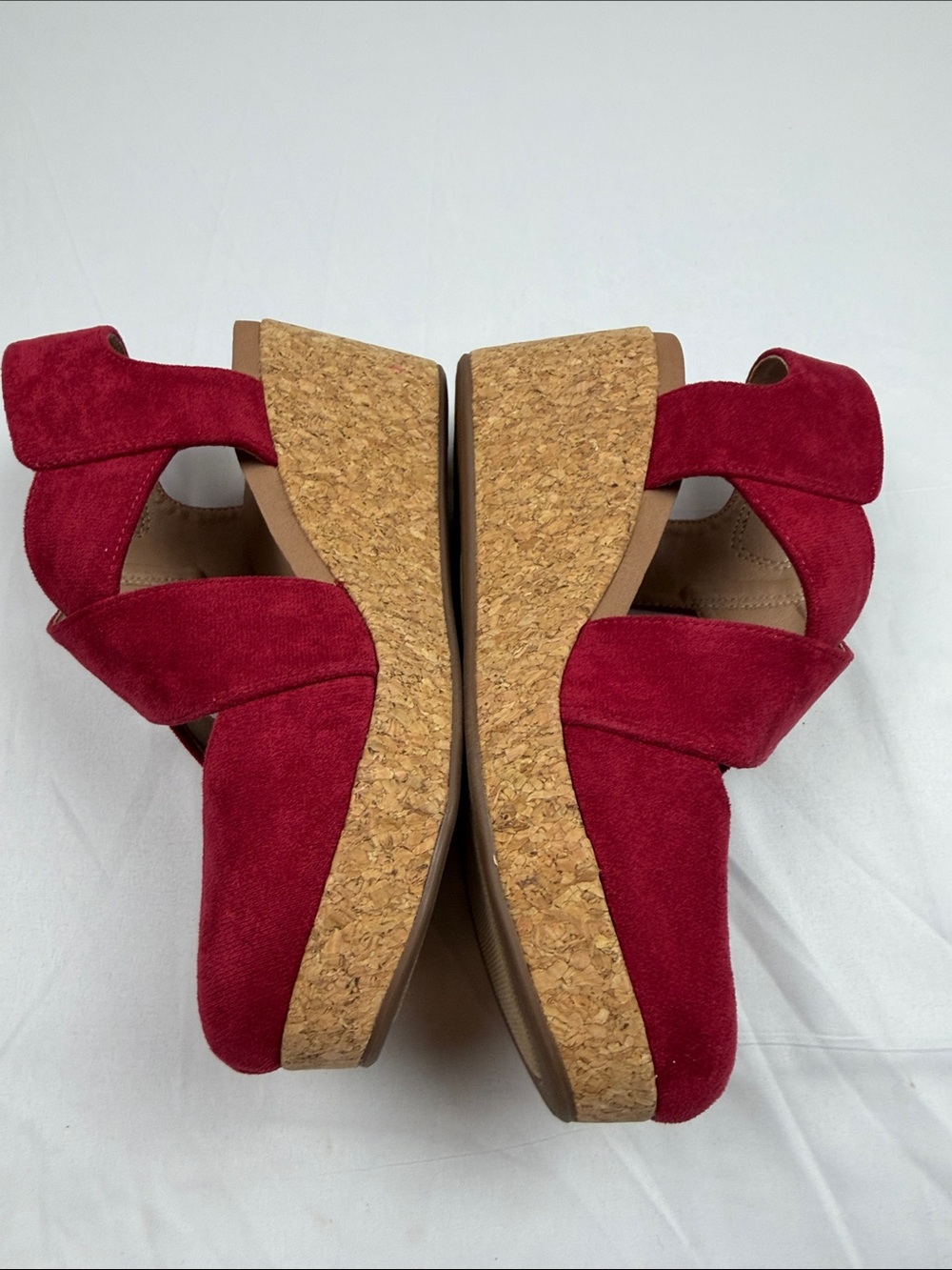 Corkys Case Closed Red Suede Wedge Sandals - Picture 7 of 11